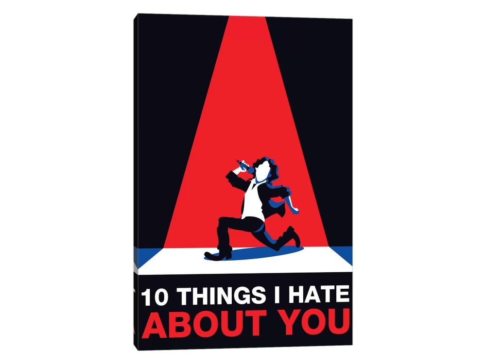 Framed Canvas Art (Champagne) - 10 Things I Hate About You Minimalist Poster by Popate ( Television & Movies > Movies > Classic Movies art) - 26x18 in